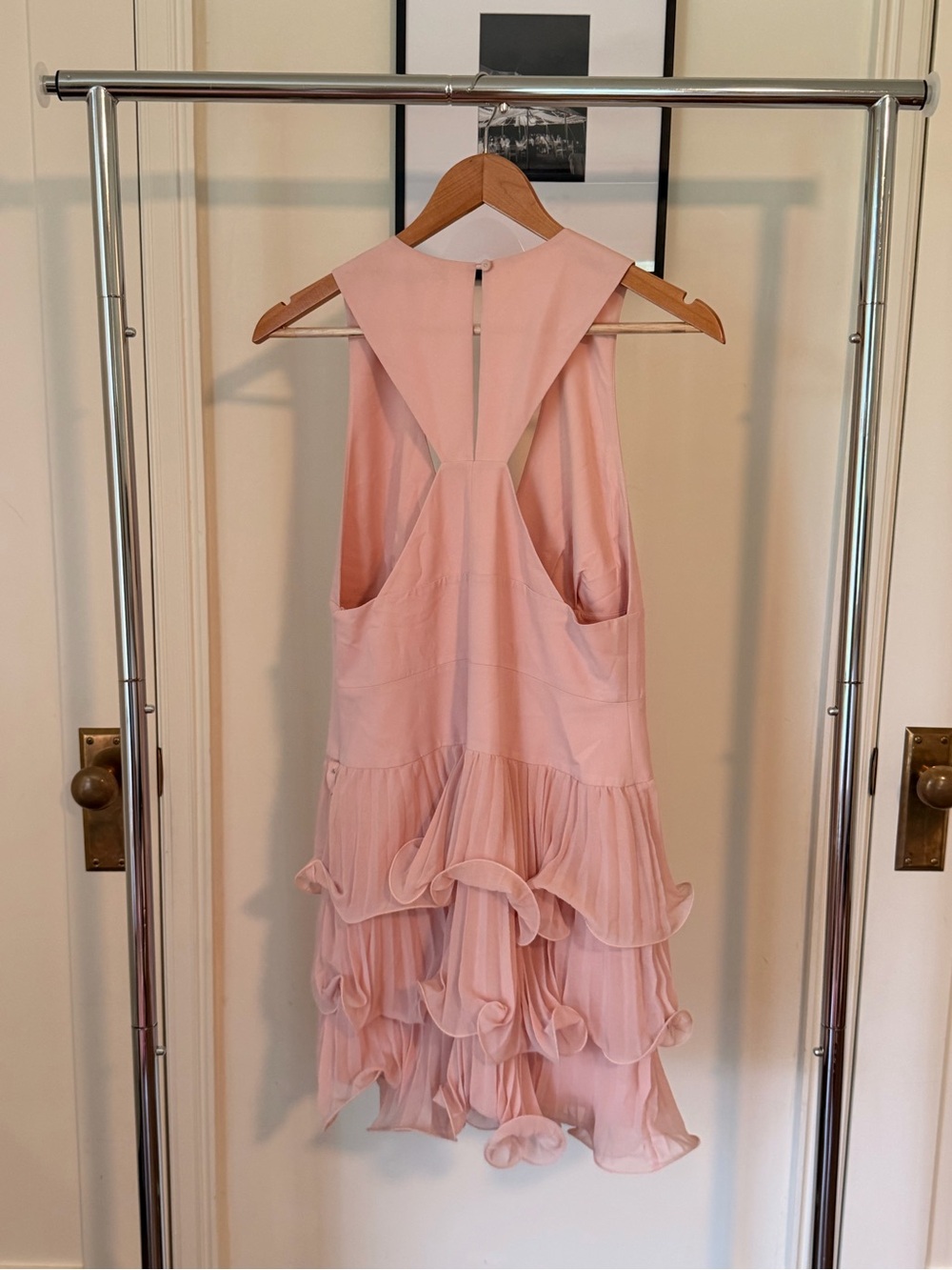 BCBGMaxAzria Nude Blush Halter Ruffle Pleated Mini Dress - Picture 6 of 7